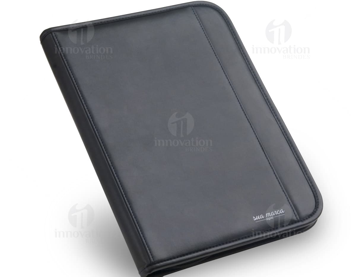 Pasta A4 de Couro Preto para Armazenamento de Documentos e Organização no Escritório. Ideal para guardar notebook, discos rígidos, dispositivos eletrônicos e muito mais. A solução prática para manter seus itens essenciais sempre à mão. Adquira já a sua!