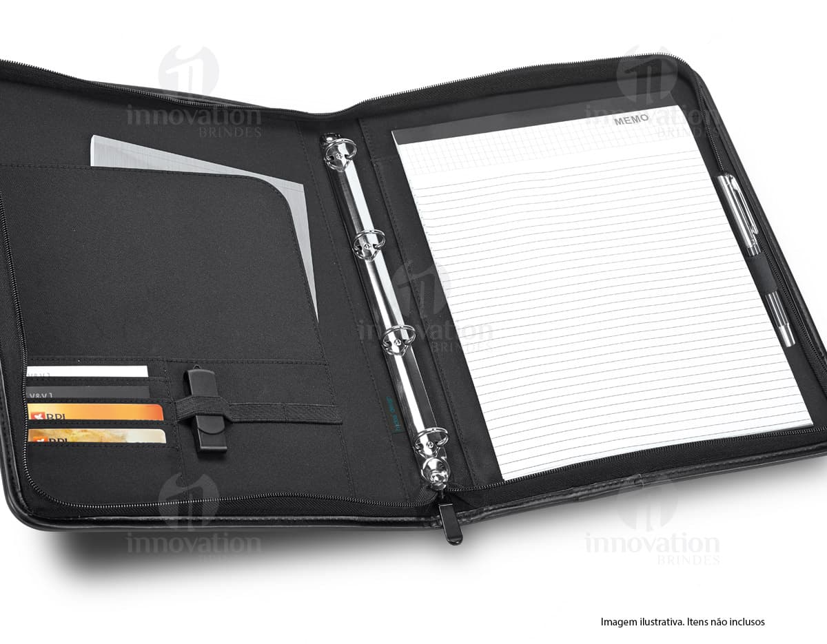 Pasta A4 de Couro - Organize com Estilo Seus Documentos e Dispositivos Tecnológicos. Ideal para Escritório, Estudos e Reuniões de Negócios. Loja de Brindes Modernos e Elegantes.