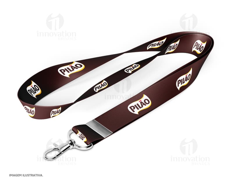Cordão para crachá com mosquetão - Design moderno e colorido para eventos corporativos e feiras. Com 85cm de comprimento e 2,5cm de largura, este cordão é perfeito para identificação de funcionários. Seu visual futurista e elementos gráficos garantem uma apresentação profissional e sofisticada. Adquira já o seu!