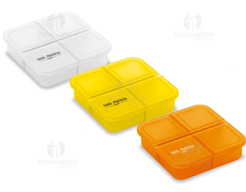 Porta comprimidos plástico - Organize seus medicamentos com estilo e praticidade. Com design moderno e 4 divisórias, este porta comprimidos é perfeito para quem busca facilidade no dia a dia. Ideal para viagens ou no trabalho. Adquira o seu agora!