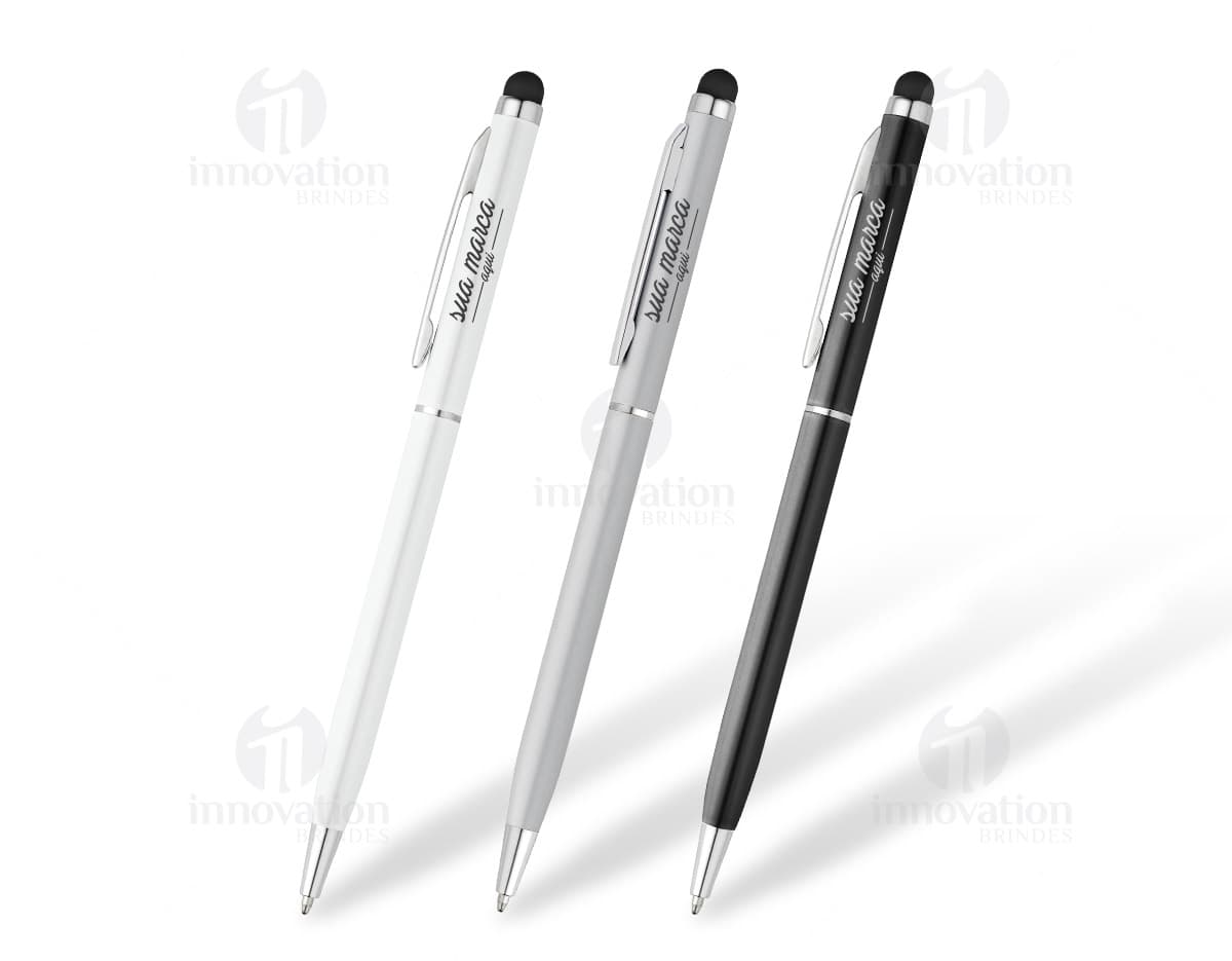 Caneta de metal com touch para escrita e uso em dispositivos eletrônicos. Ideal para escritório, escola e uso pessoal. Durável e elegante, perfeita para assinaturas e notas. Garanta já a sua!