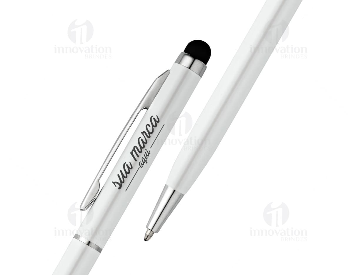 Caneta de metal com touch, perfeita para escrita e navegação no tablet ou smartphone. Com design elegante e ponta de metal, é ideal para trabalho e estudos. Compre já!