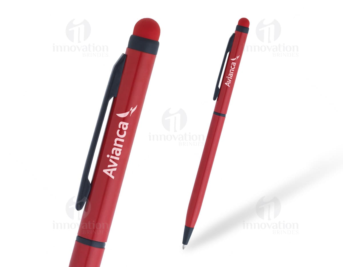 Caneta de metal com touch - 07 para brindes personalizados. Ideal para escrita e uso de telas touch, com design moderno e cores vibrantes. Perfeita para escola, escritório e projetos criativos. Adquira a sua agora!