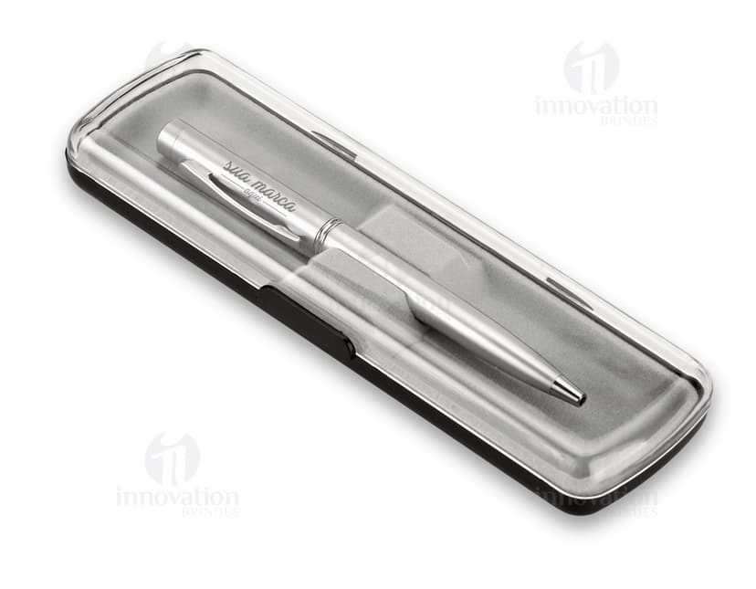 Caneta de metal com LED - 02: Perfeita para escrita e apresentações, essa caneta possui design moderno em metal prateado. Ideal para uso no escritório ou em casa, possui luz LED que facilita a visualização. Garanta já a sua!