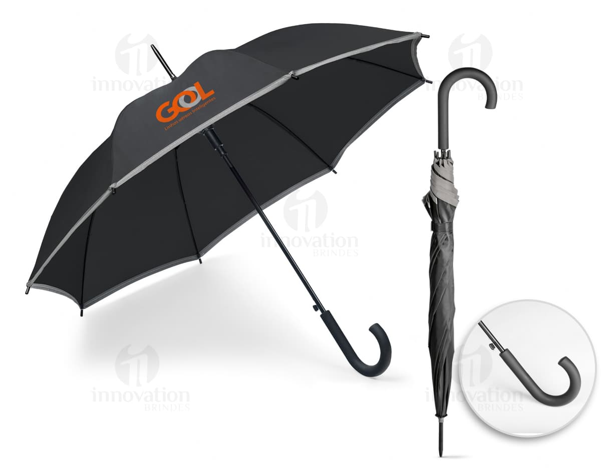 Guarda-chuva preto de alta qualidade para proteção em dias chuvosos. Design moderno e resistente, perfeito para garantir sua segurança e conforto. Um acessório indispensável para a temporada de outono. Adquira já o seu! #GuardaChuva #Proteção #Chuva #Outono #Acessório