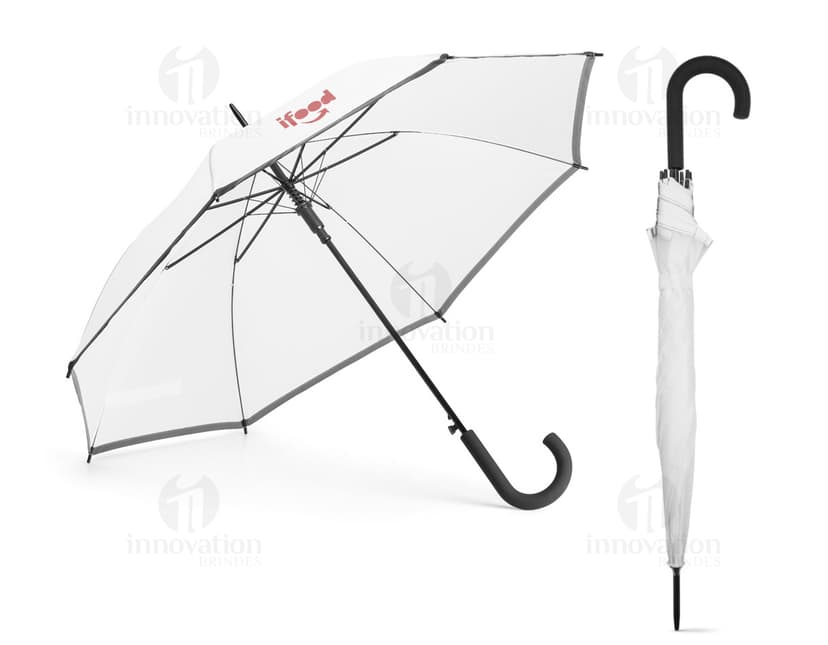 Guarda-chuva preto para proteção em dias chuvosos. Acessório indispensável para se manter seguro e seco. Design moderno e resistente em nylon. Proteção garantida para qualquer estação do ano. Adquira já o seu!