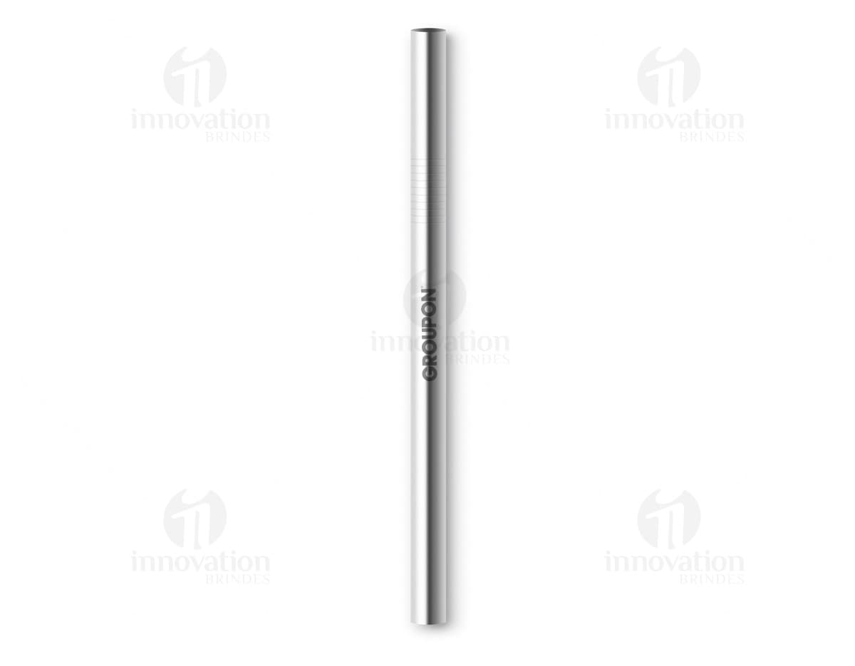 Canudo de metal prateado para bebidas, durável e elegante. Ideal para quem busca praticidade e sofisticação. Aproveite essencial instrumento de brinde!
