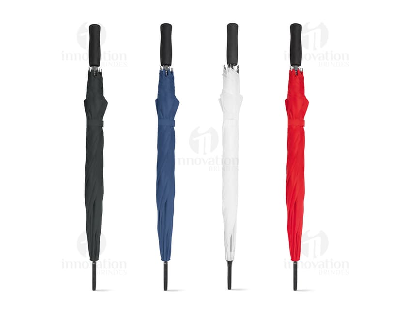 Guarda-chuva preto com design fashion, ideal para se proteger da chuva e do sol. Acessório de nylon resistente, proporcionando segurança e estilo em dias chuvosos. Perfeito para adultos em qualquer estação. Adquira já o seu! #guardachuva #proteção #moda