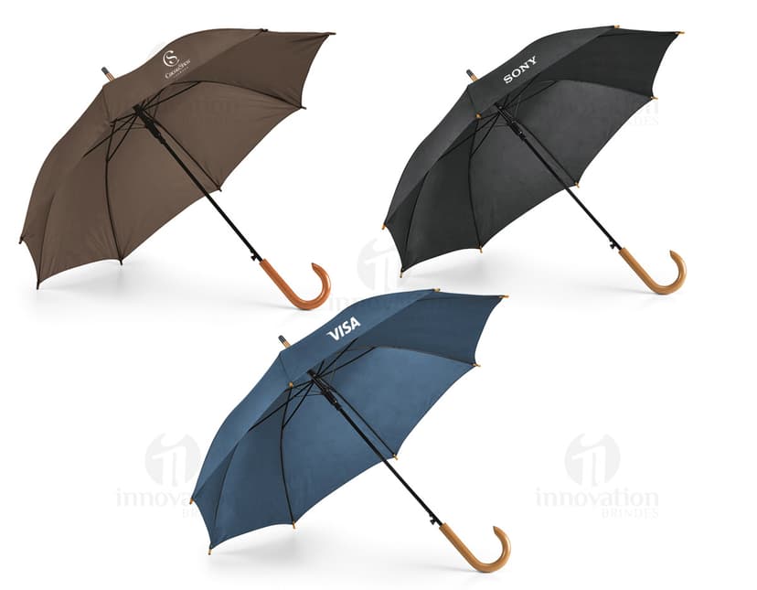 Guarda-chuva preto de nylon para proteção em dias de chuva. Acessório fashion e seguro para se proteger do tempo chuvoso. Ideal para garantir sua segurança e estilo durante a temporada de chuvas. Adquira já o seu guarda-chuva de alta qualidade e esteja preparado para qualquer tempestade!
