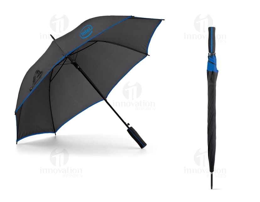 Guarda-chuva preto profissional de nylon para proteção contra a chuva. Acessório de alta qualidade com design atraente e seguro para uso em qualquer estação. Proteja-se com estilo!