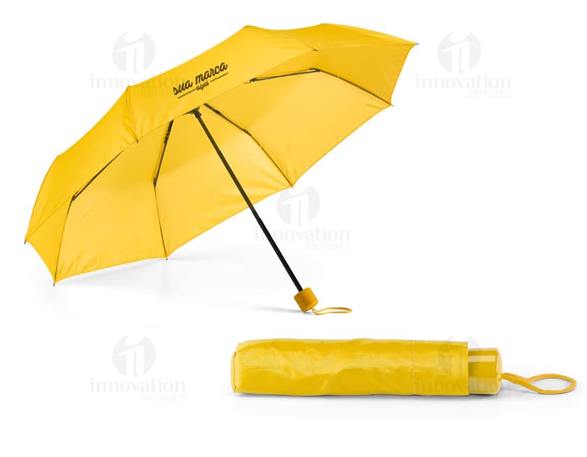 Guarda-chuva dobrável preto, ideal para proteção contra chuvas inesperadas e sol intenso. Compacto e seguro, perfeito para acompanhar você em todas as estações do ano. Adquira já o seu! #guardachuva #proteção #chuva #sol #brindes.