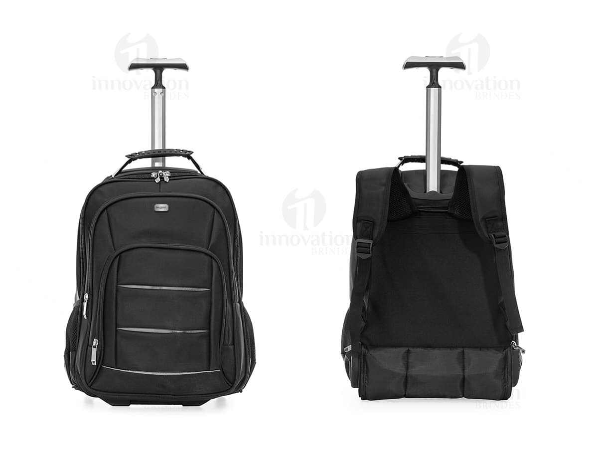 Mochila de carrinho em couro moderna e prática para suas viagens. Com design retro e rodinhas para facilitar o transporte, ideal para sua próxima jornada. Acessório de viagem indispensável.