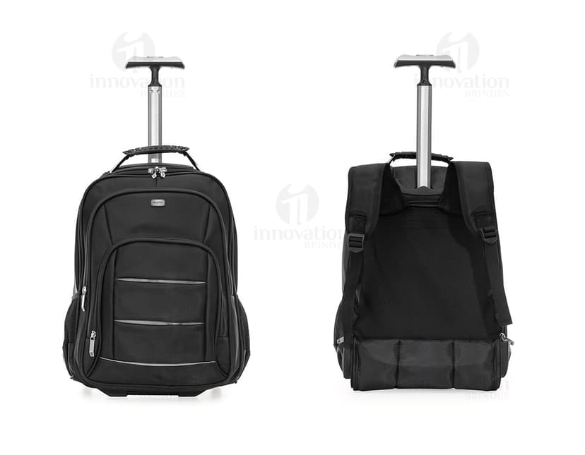 Mochila de carrinho em couro moderna e prática para suas viagens. Com design retro e rodinhas para facilitar o transporte, ideal para sua próxima jornada. Acessório de viagem indispensável.