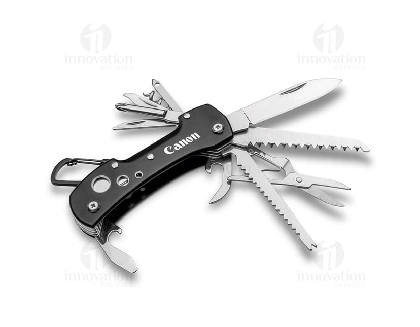 Canivete multifunções de aço inoxidável com diversas ferramentas, perfeito para todas as ocasiões. Possui tesoura, lâmina afiada, abridor de garrafas, chave de fenda, serra e muito mais. Feito de aço cromado, resistente e durável. Ideal para camping, pesca, trilhas e uso doméstico. Uma ferramenta essencial para qualquer aventura. Garanta já o seu!