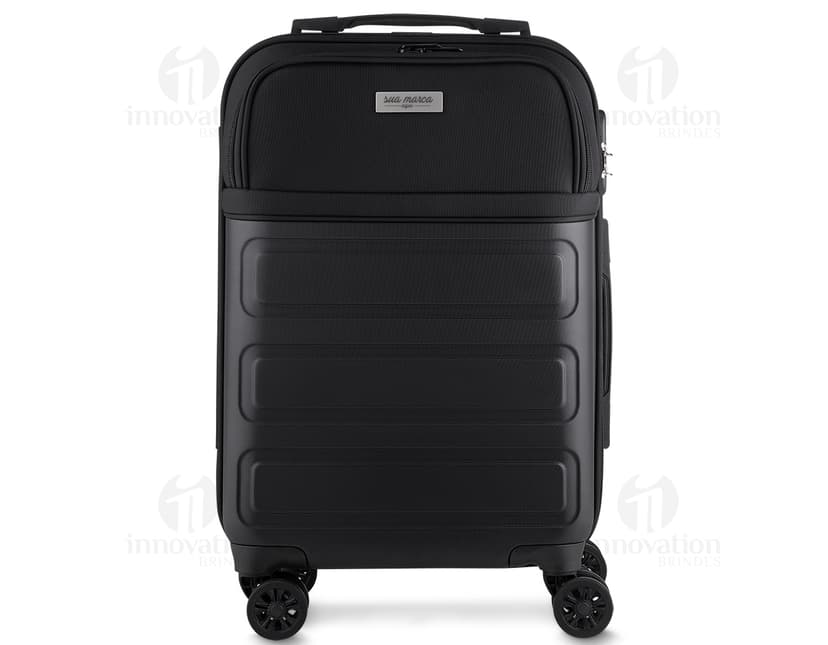 Mala de viagem pequena de nylon com rodas 360º em tom de preto. Ideal para quem busca praticidade e elegância durante suas viagens ou compras. Alça única de metal com zíper e design moderno.