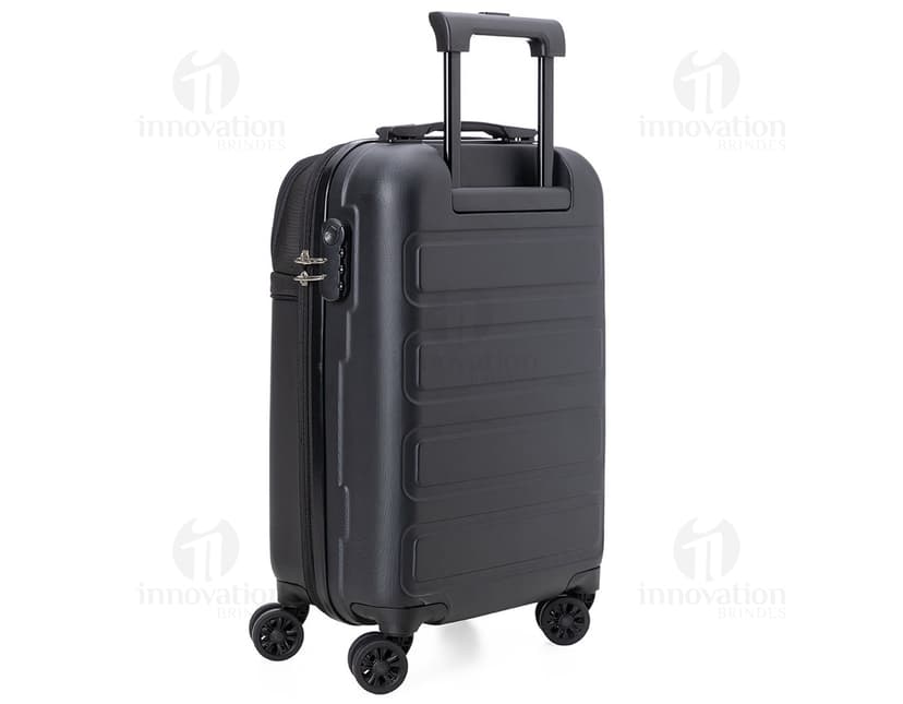 Mala de viagem pequena de nylon com rodas 360º em tom de preto. Ideal para quem busca praticidade e elegância durante suas viagens ou compras. Alça única de metal com zíper e design moderno.