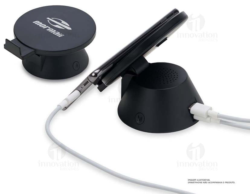 Caixa de som com carregador por indução: a solução perfeita para sua empresa! Moderna, prática e tecnológica, essa caixa de som em metal com design elegante e acessório de carregamento por indução é ideal para escritórios e home office. Aproveite a qualidade do som e a praticidade da recarga sem fios. Adquira já a sua!