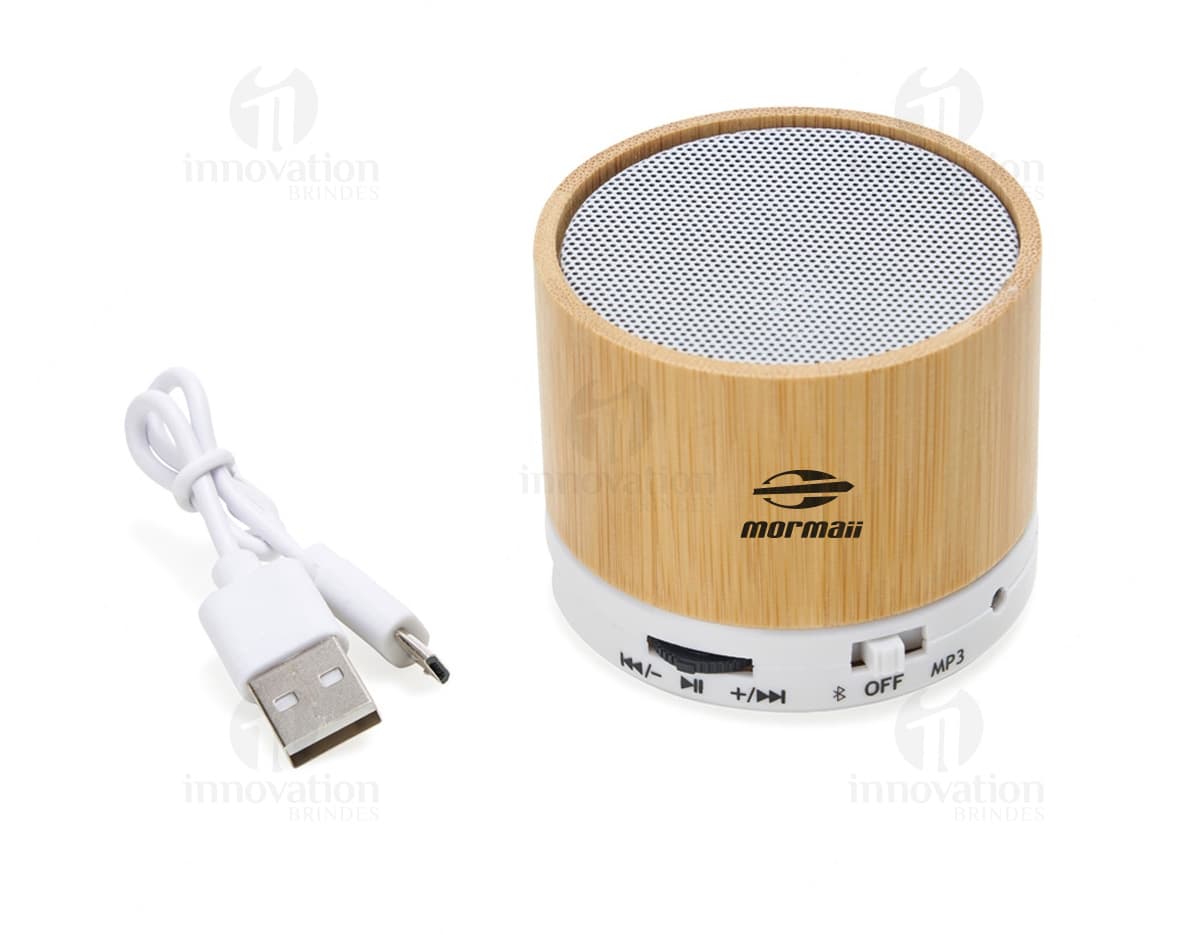 Caixa de som em bambu - Design moderno, sustentável e elegante para um som de qualidade. Perfeito para uso em casa ou no escritório. Aproveite a experiência sonora em grande estilo!