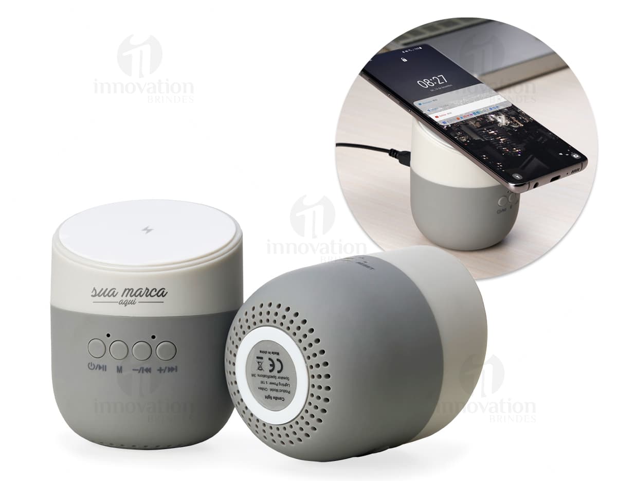 Caixa de som com carregador: Equipamento contemporâneo e wireless para potencializar seu som em qualquer lugar. Conectividade garantida para um som poderoso!