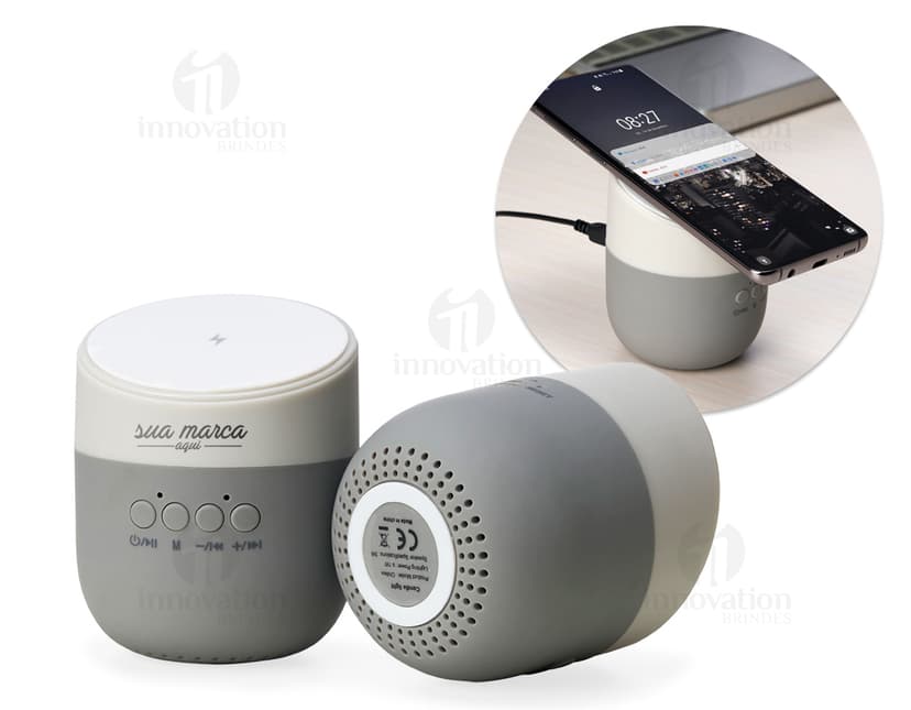 Caixa de som com carregador: Equipamento contemporâneo e wireless para potencializar seu som em qualquer lugar. Conectividade garantida para um som poderoso!