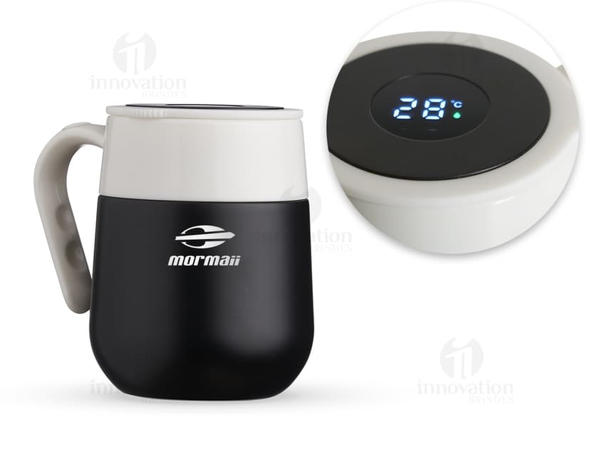 Caneca térmica de 500ml com display LED - Mantenha sua bebida quente por mais tempo! Ideal para café, chá ou chocolate quente. Perfeita para o café da manhã, no trabalho ou em casa. Design elegante e moderno, a caneca perfeita para o seu dia a dia. Adquira já a sua!