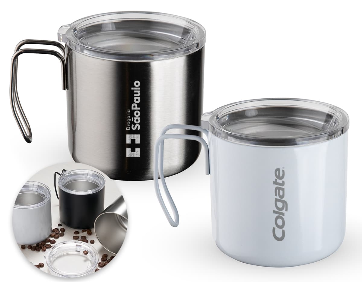 Caneca de Inox 350ml: Perfeita para tomar seu café quentinho de manhã! Feita em aço inoxidável, durável e resistente, ideal para apreciar sua bebida favorita. Adquira já a sua e tenha mais praticidade e estilo na sua rotina.