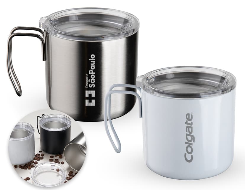 Caneca de Inox 350ml: Perfeita para tomar seu café quentinho de manhã! Feita em aço inoxidável, durável e resistente, ideal para apreciar sua bebida favorita. Adquira já a sua e tenha mais praticidade e estilo na sua rotina.