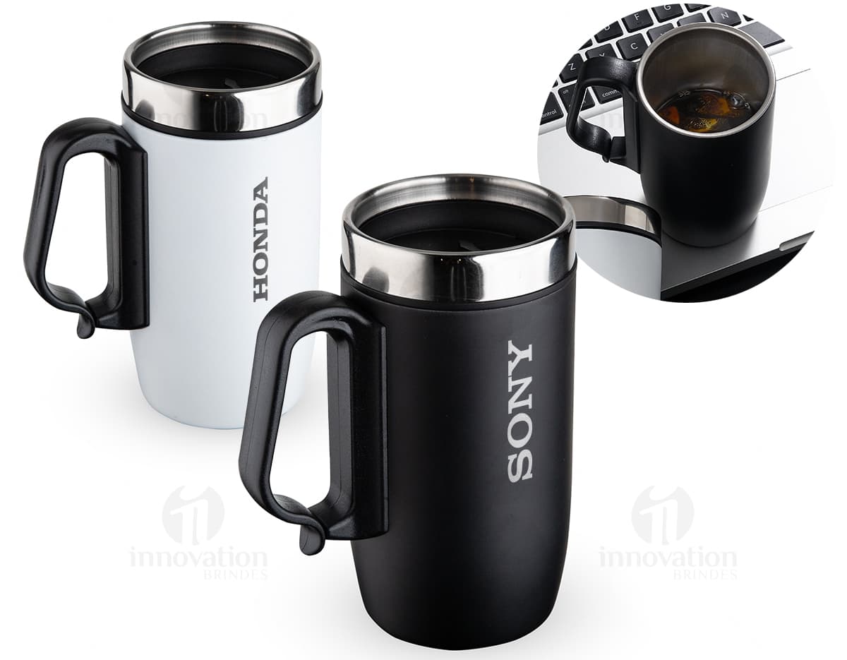 Caneca de inox 275ml vazia com alça, perfeita para manter sua bebida quente por mais tempo! Feita em alumínio resistente e com design moderno, ideal para sua rotina de trabalho ou para presentear alguém especial. Adquira já a sua!