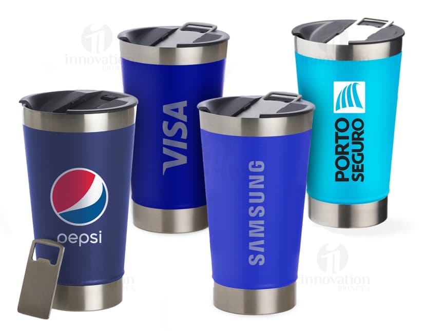 Copo térmico 500ml com abridor - O companheiro perfeito para manter sua bebida na temperatura ideal por mais tempo. Feito em material reciclável, este copo conta com tecnologia de isolamento térmico e design prático. Ideal para o dia a dia, viagens e momentos de lazer. Garanta o seu e faça sua parte pelo meio ambiente!