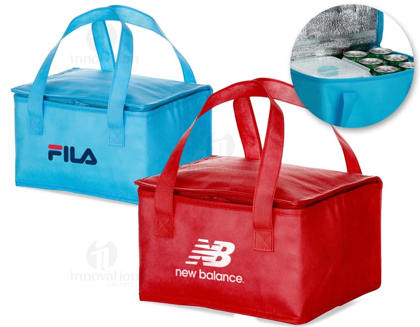 Bolsa térmica TNT 10L manta térmica em forma de cesta de compras, feita de plástico, com alça de metal, vazia e aberta, decorada com um laço de fita.