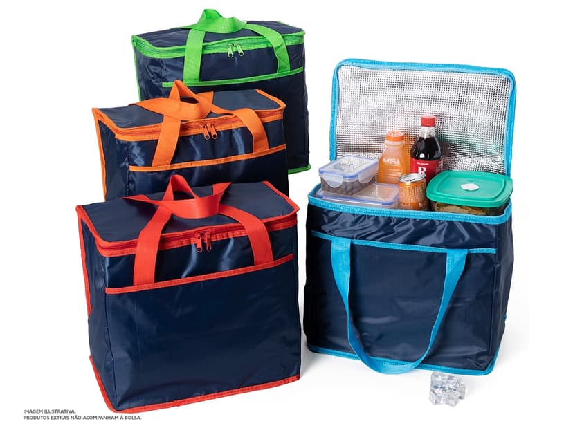 Bolsa térmica de 36 litros em cor marrom e rosa, feita de couro e lona. Possui alça, zíper, compartimento espaçoso e é ideal para viagens e uso casual. Elegante, moderna e prática.