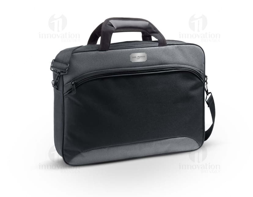 Pasta notebook 600D 2Tone 15,6" em couro preto com alça e fecho de metal. Ideal para viagens de negócios ou uso pessoal, com estilo moderno e elegante.