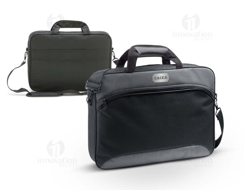 Pasta notebook 600D 2Tone 15,6" em couro preto com alça e fecho de metal. Ideal para viagens de negócios ou uso pessoal, com estilo moderno e elegante.