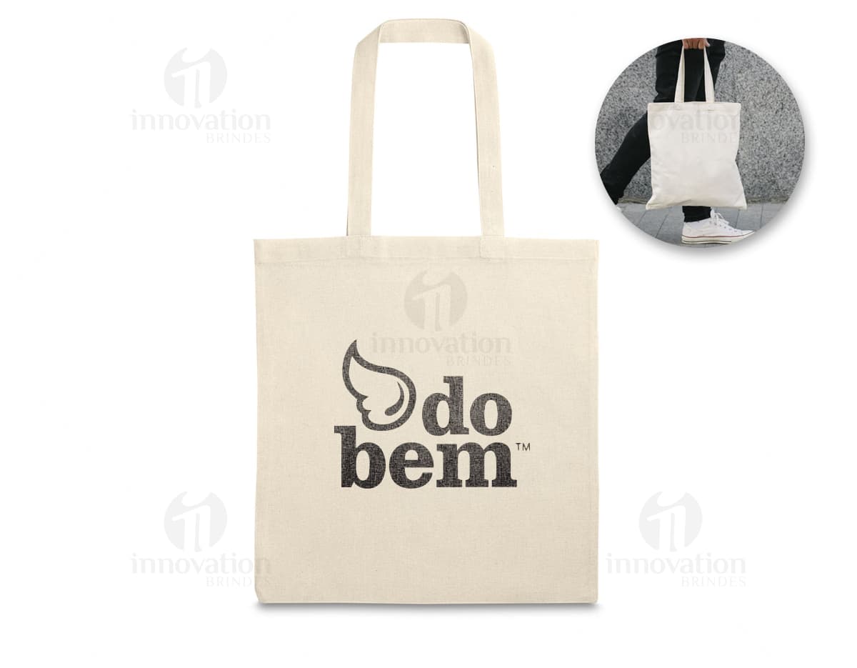 Sacola de algodão marrom com alças costuradas, ideal para uso em compras e segurança de objetos.
