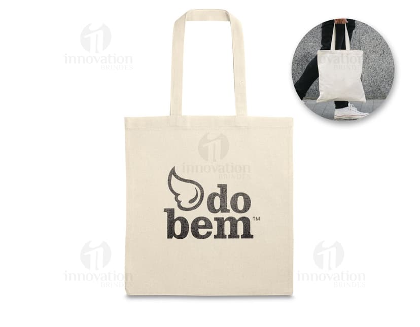 Sacola de algodão marrom com alças costuradas, ideal para uso em compras e segurança de objetos.
