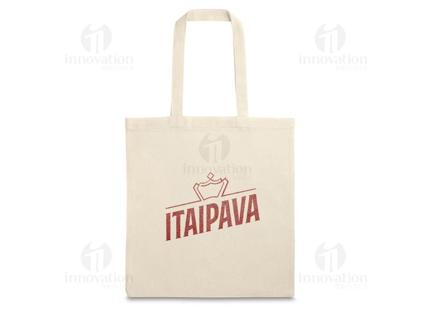 Sacola de algodão marrom com alças costuradas, ideal para uso em compras e segurança de objetos.