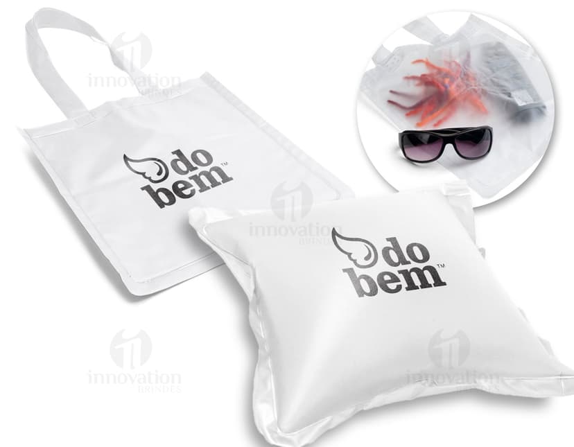 Sacola almofada inflável para brindes personalizados com logo. Ideal para promover sua marca de forma criativa e inovadora. Material resistente e design moderno. Aproveite essa promoção imperdível!