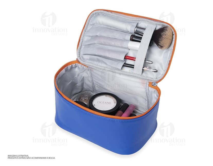 Necessaire impermeável PU compartimentos em amarelo com design clean e handle, ideal para organizar objetos e cosméticos durante viagens, feito com material plástico resistente.
