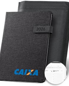 Agenda com fecho magnético para o ano de 2026.
