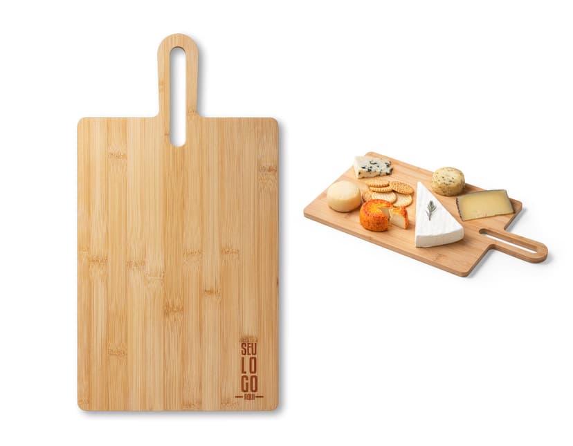 Tábua de Madeira 24x45 cm: Ideal para brindes corporativos e presente personalizado. Feita em madeira de qualidade, perfeita para picar alimentos. A embalagem é reciclável e pronta para transporte. Surpreenda com este presente único!