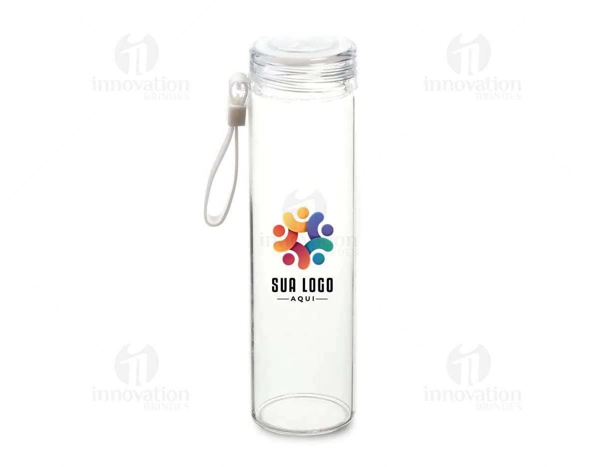Squeeze de Vidro 500ml transparente com tampa de metal e parte interna de silicone.