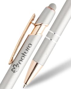 Caneta de metal touch elegante para escrita de alta qualidade. Perfeita para escritório, escola ou negócios. Design sofisticado em prata com ponta touch screen. Ideal para assinaturas, contratos e desenhos. Garanta a sua agora!