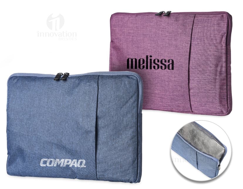 Pasta de couro marrom e preta para notebook 14 polegadas, com fecho de zíper, alça e bolsos para armazenar documentos e acessórios. Ideal para proteger e transportar seu computador com estilo e elegância.