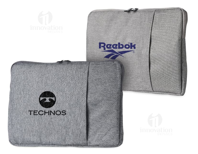 Pasta de couro marrom e preta para notebook 14 polegadas, com fecho de zíper, alça e bolsos para armazenar documentos e acessórios. Ideal para proteger e transportar seu computador com estilo e elegância.