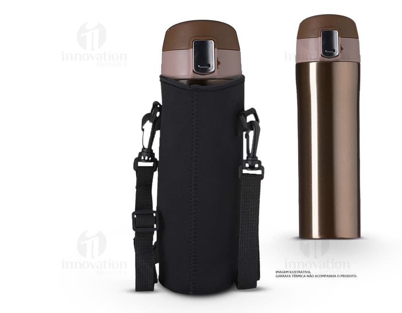 Porta Copo Isotérmico em Neoprene, objeto de metal e plástico, clean e shiny, design cuidadoso.