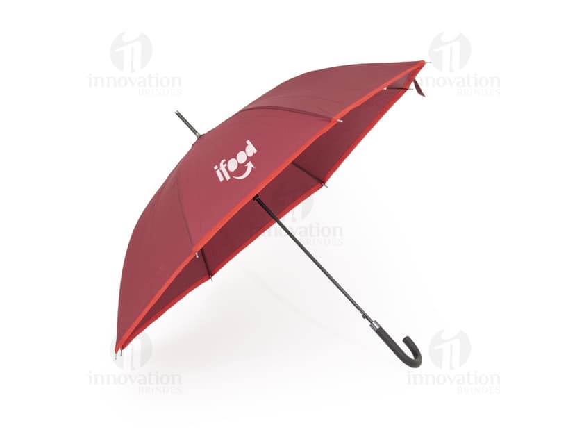 Guarda-chuva manual em poliéster com aço, design colorido em laranja e amarelo, com uma combinação de cores vibrantes. Possui uma forma única de guarda-sol com detalhes em 3D, apresentando elementos gráficos e símbolos, como um peixe-espada e uma fita arco-íris. O guarda-chuva é decorado com padrões modernos e uma asa de guarda-chuva com marcações de segurança. É um acessório ideal para proteção contra chuva e sol durante o verão, adequado para uso de pescadores, surfistas e para decoração em vários ambientes.