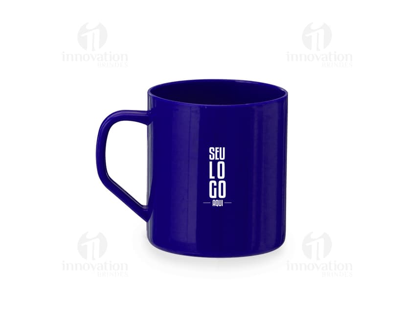 Caneca plástica amarela de 400ml, com design clean e brilhante. Mug vazia com handle preto, ideal para café da manhã.