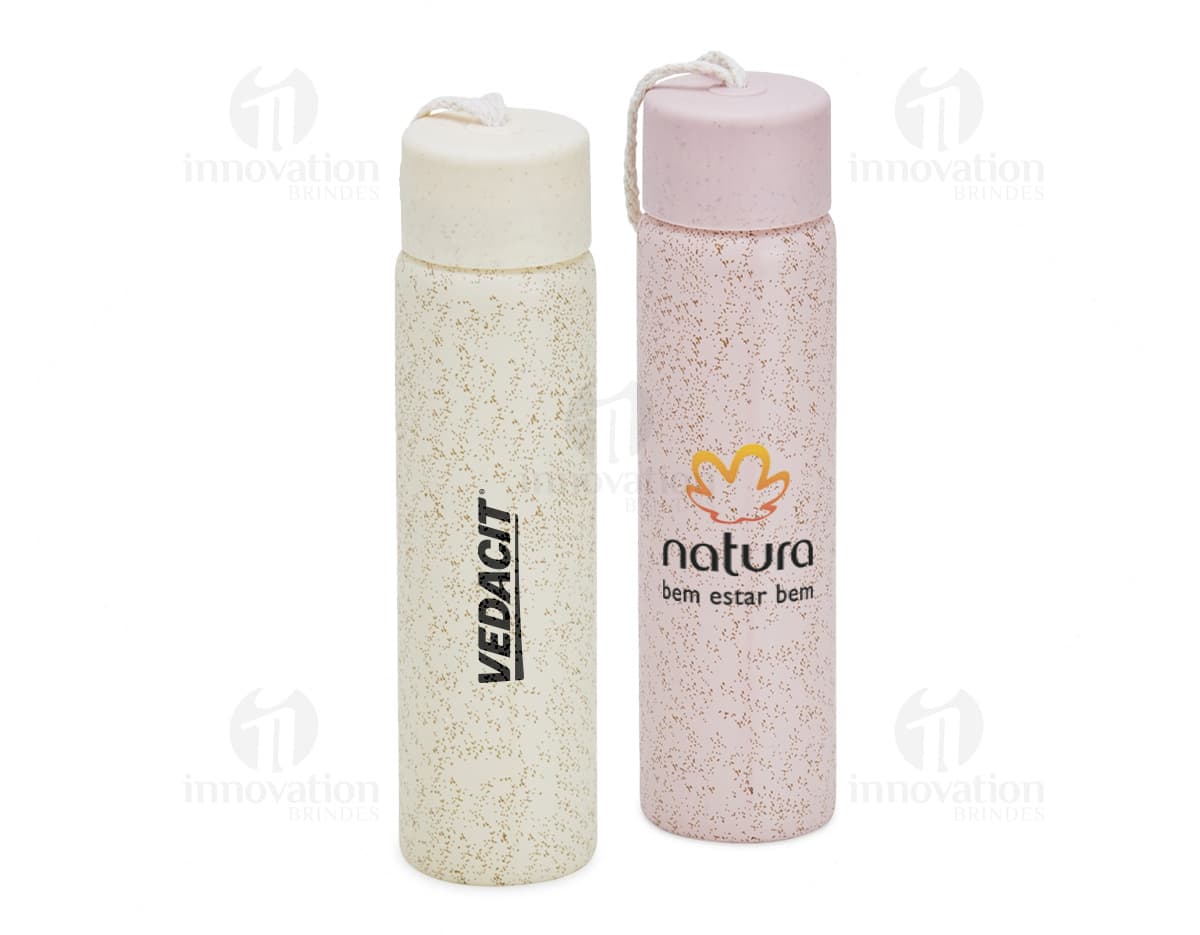 Garrafa de Vidro 330ml transparente com tampa de metal.