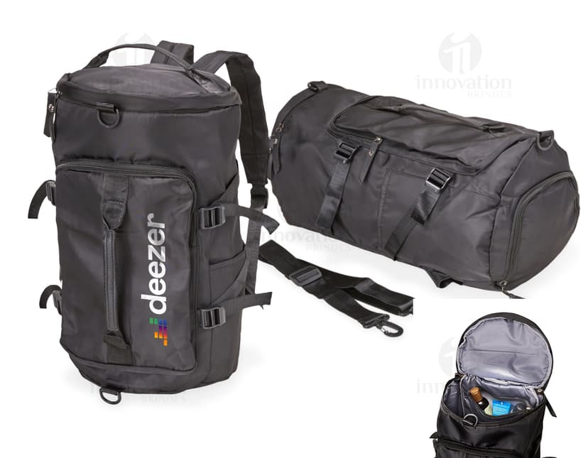 Bolsa esportiva de 25 litros impermeável em couro preto, estilo moderno e elegante, com alça de mão e alça de ombro, fecho em zíper, ideal para viagens, compras e uso pessoal.
