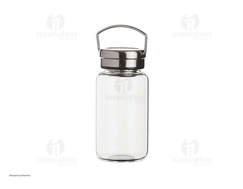 Garrafa de Vidro transparente com capacidade de 650ml.